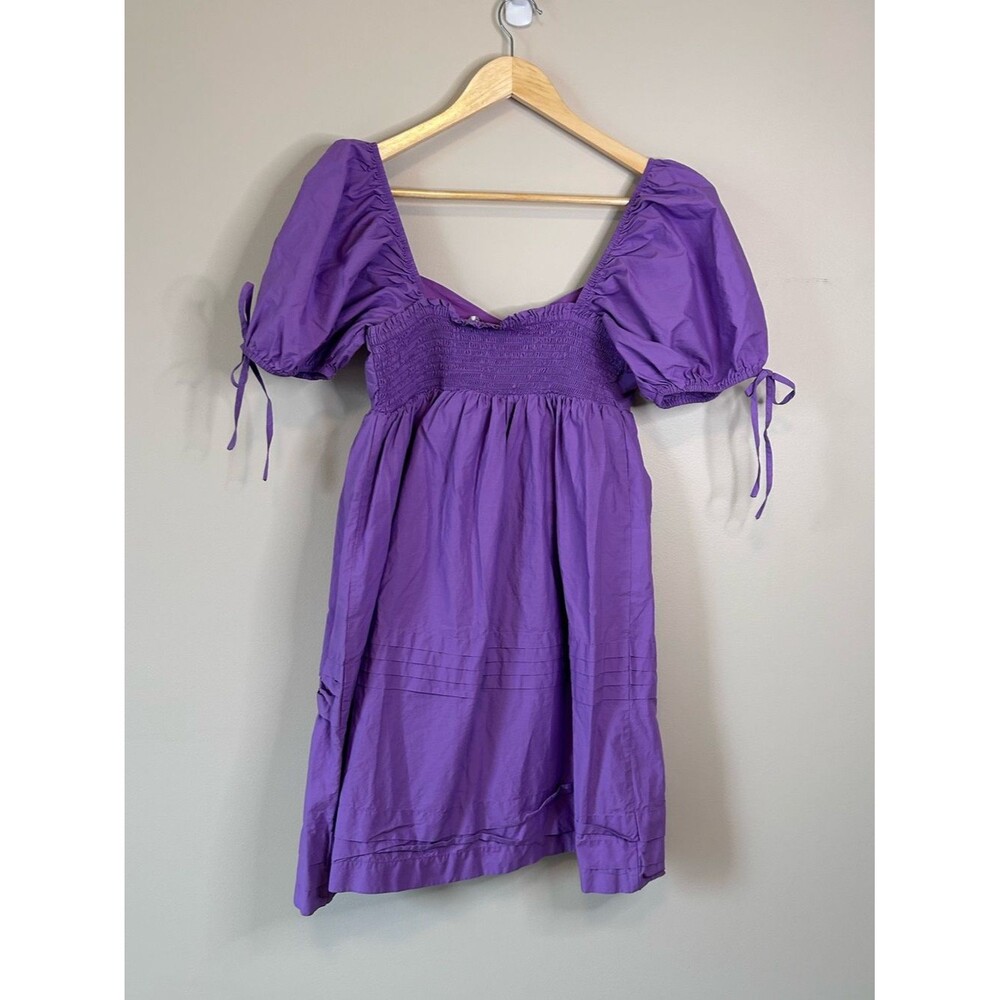 English Factory Lavender Purple Puff Sleeve Cotton Mini Dress Size Medium - Picture 5 of 6